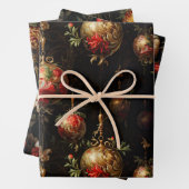 Rood Goud Kerstversiering en Vogels Inpakpapier Vel (In situ)