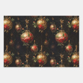 Rood Goud Kerstversiering en Vogels Inpakpapier Vel (Voorkant)