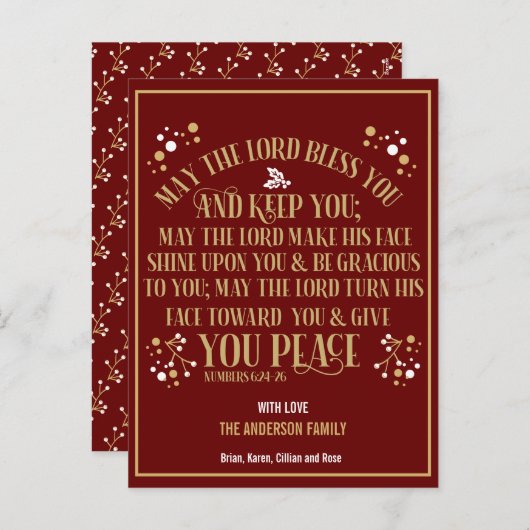 Rood Goud Kerstzegen Numeri 6:24-26 2020 Feestdagenkaart (Voorkant / Achterkant)