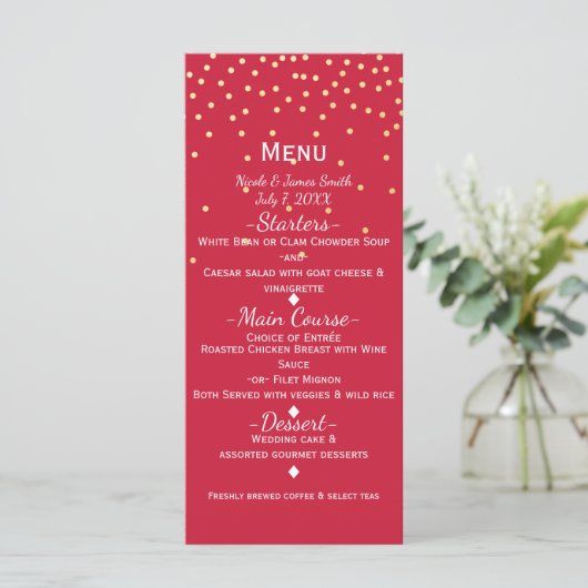 Rood & Goud Klein Goud Confetti Stippen Vakantieme Menu (Staand voorkant)
