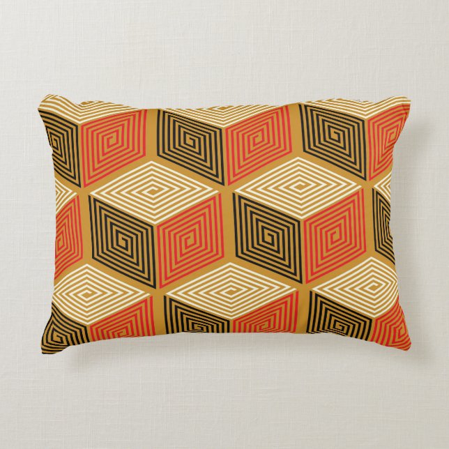 Rood Goud  Kubus Patroon Accent Kussen (Voorkant)