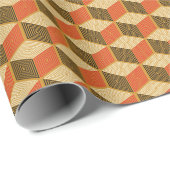Rood Goud  Kubus Patroon Cadeaupapier (Rol Hoek)