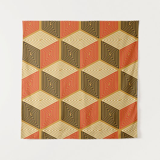 Rood Goud Kubus Patroon Wandkleed (Voorkant)