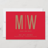 Rood & Goud Lg. Monogram Huwelijk Uitnodiging (Voorkant)