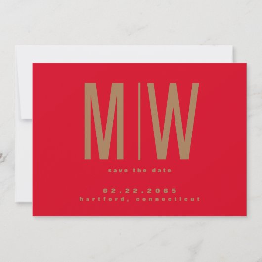 Rood & Goud Lg. Monogram Trouw Save the Date (Voorkant)