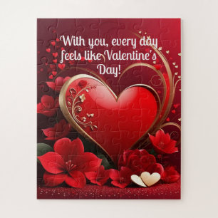 Rood-Goud Liefde Hart Valentijnse  Legpuzzel