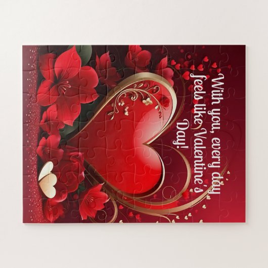 Rood-Goud Liefde Hart Valentijnse  Legpuzzel (Horizontaal)