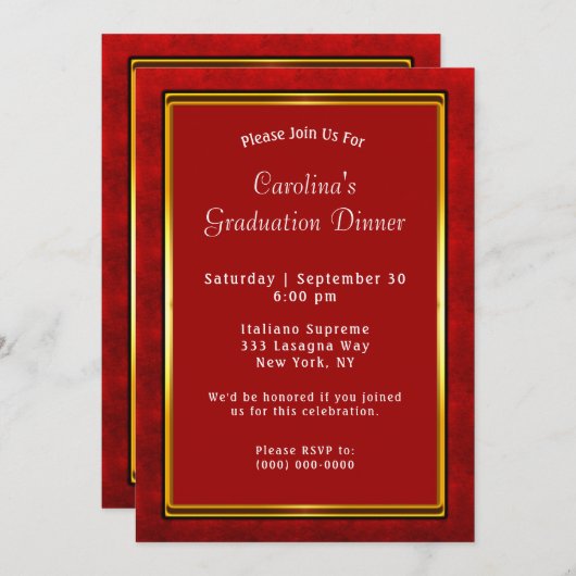 Rood Goud Lijst Diner Afstuderen Kaart (Voorkant / Achterkant)