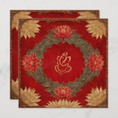 Rood Goud Lotus Ganesh God Indiase bruiloft Kaart (Voorkant / Achterkant)