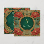Rood Goud Lotus Groen Indische Ganesh Huwelijk Kaart (Voorkant / Achterkant)