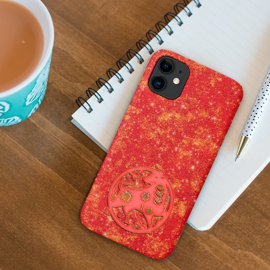 Rood Goud Maan Chinees Nieuwjaar Dierriem Stier Case-Mate iPhone Case