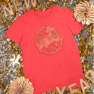 Rood Goud Maan Nieuwjaar Os Chinese Dierenriem T-shirt