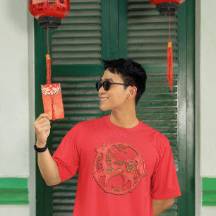 Rood Goud Maandnieuwjaar Paard Chinese Dierriem T-shirt