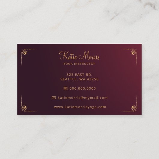 Rood Goud Mandala Elegante Yoga Instructeur Visitekaartje (Achterkant)