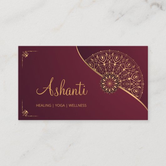 Rood Goud Mandala Elegante Yoga Instructeur Visitekaartje (Voorkant)