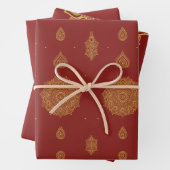 Rood Goud Mandala Monogram Indiase bruiloft Inpakpapier Vel (In situ)