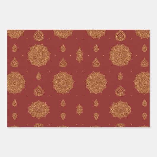 Rood Goud Mandala Monogram Indiase bruiloft Inpakpapier Vel (Voorkant)