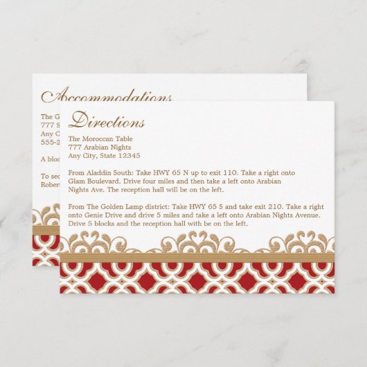 Rood Goud Marokkaanse Routebeschrijving Accommodat Informatiekaartje (Voorkant / Achterkant)