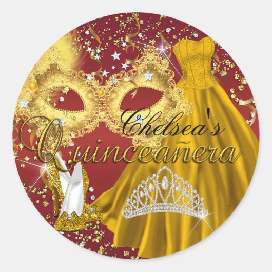 Rood & Goud Masker Maskerade Quinceanera Sticker (Voorkant)