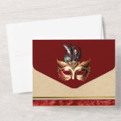 Rood goud maskerade bruiloft carnaval gezichtsmask all in one uitnodiging (Achterkant)