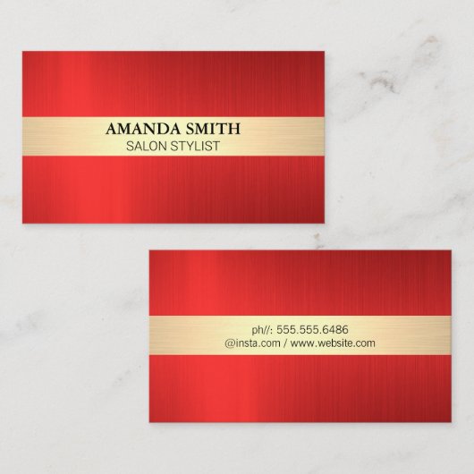 Rood Goud Metaal Borstelig Visitekaartje (Voorkant / Achterkant)