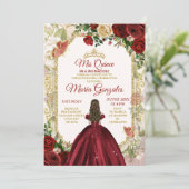 Rood & Goud Mexicaans Mis Quince XV Anos Vlinder Kaart (Staand voorkant)