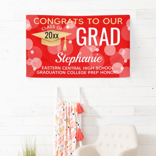 Rood Goud Modern Bubbles Congrats Afstudeerder Afs Spandoek (Insitu)