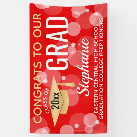 Rood Goud Modern Bubbles Congrats Afstudeerder Afs Spandoek (Verticaal)