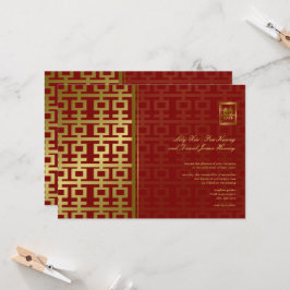 Rood & Goud Modern Dubbel Geluk Chinees Huwelijk Kaart