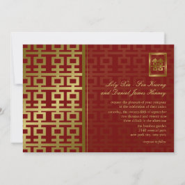 Rood & Goud Modern Dubbel Geluk Chinees Huwelijk Kaart