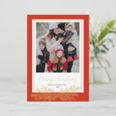 Rood Goud Moderne Elegante Familie Foto Kerstmis Feestdagenkaart (Staand voorkant)