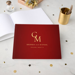 Rood & Goud Monogram Elegante Minimalistische Brui Gastenboek