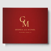 Rood & Goud Monogram Elegante Minimalistische Brui Gastenboek (Voorkant)