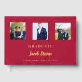 Rood goud naam script foto Afstuderen Gastenboek (Voorkant)