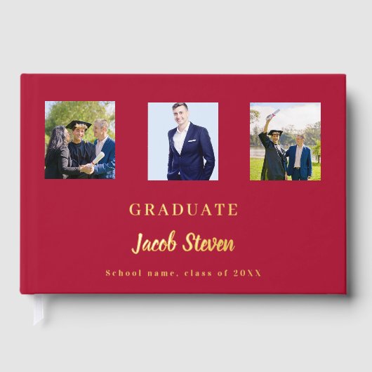 Rood goud naam script foto Afstuderen Gastenboek (Voorkant)