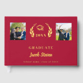 Rood goud naam script foto Afstuderen Gastenboek (Voorkant)