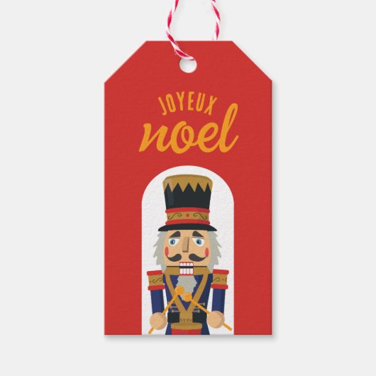 Rood Goud Notenkraker Joyeux Noel Kerst Gift Label Cadeaulabel (Voorkant)