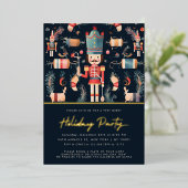 Rood & Goud Notenkraker Kerst Party Uitnodiging (Staand Voorkant)