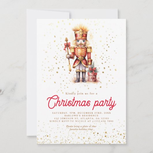 Rood Goud Notenkraker Kerstfeest Kaart (Voorkant)