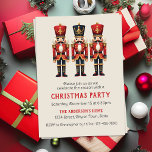 Rood & Goud Notenkraker Kerstmis Feest Kaart<br><div class="desc">Notenkrakers om het seizoen te vieren met deze elegante uitnodigingen voor kerstfeestjes. Drie Nutcrackers Ontwerp voor uw evenement, waardoor het perfect is voor kerstfeestjes, vakantieseizoenen, bedrijfsevenementen, vakantie cocktailparty's, vakantie samenkomen, verzamelen en meer. Klaar om te worden gepersonaliseerd met aangepaste datum, adres, RSVP, telefoonnummer of e-mail. Uw gasten zullen enthousiast zijn...</div>