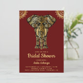 Rood Goud Olifant Indische Bruids Douche Uitnodigi Kaart (Staand voorkant)