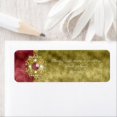 Rood goud olijf damast bruiloft etiket (Insitu)