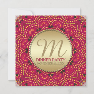 Rood+Goud Oost-Boheemse Indiase Dinerparty Kaart