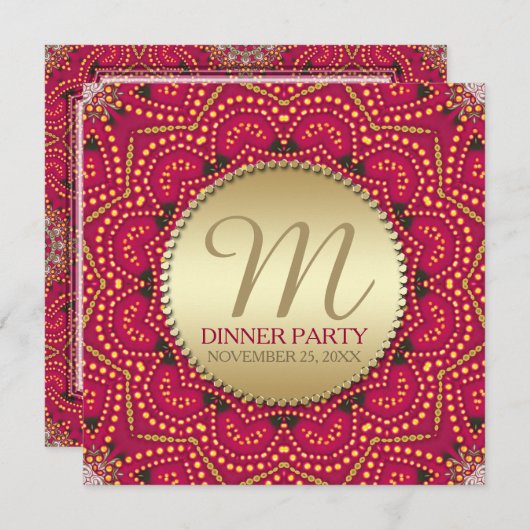 Rood+Goud Oost-Boheemse Indische Dinerparty Kaart (Voorkant / Achterkant)