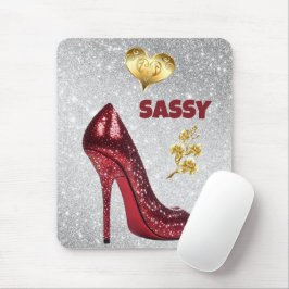 Rood & Goud op zilver High Heel Schoen | Muismat