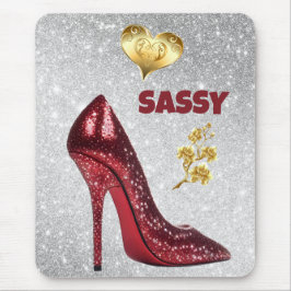 Rood & Goud op zilver High Heel Schoen | Muismat