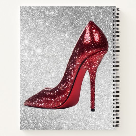 Rood & Goud op zilver High Heel Schoen | Notitieboek (Achterkant)