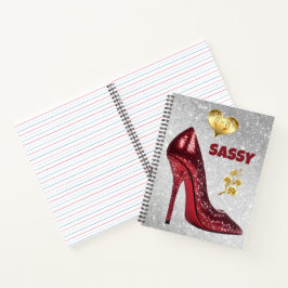 Rood & Goud op zilver High Heel Schoen | Notitieboek