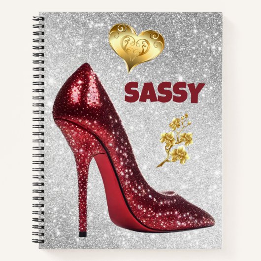 Rood & Goud op zilver High Heel Schoen | Notitieboek (Voorkant)