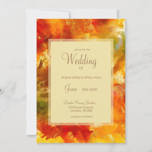 Rood, goud, oranje, groene inkttrouwuitnodigingen save the date (Voorkant)